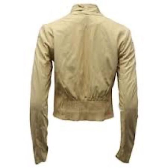 Theory Lavella Lambskin Leather Sand Beige Crop Jacket Sz Womens 4 - Picture 2 of 12